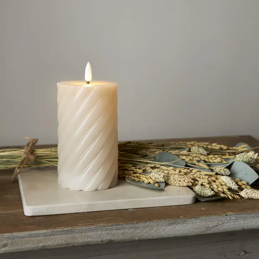 LED Blockljus Flamme Swirl Beige