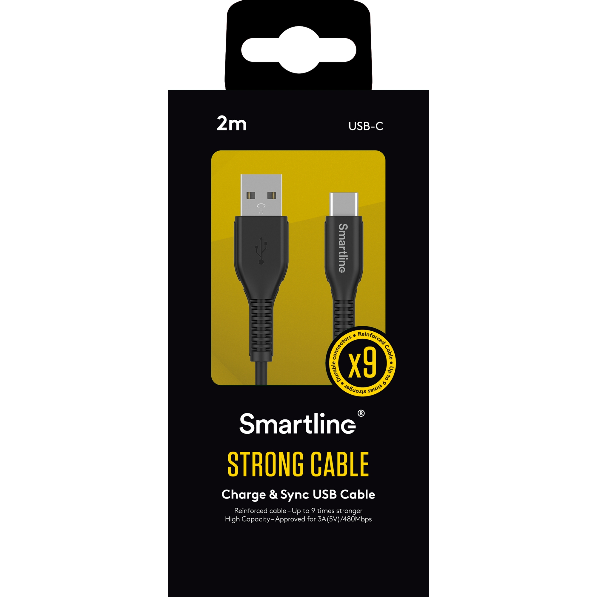 Laddningskabel Smartline USB-C/A Strong Cable Svart 2 m