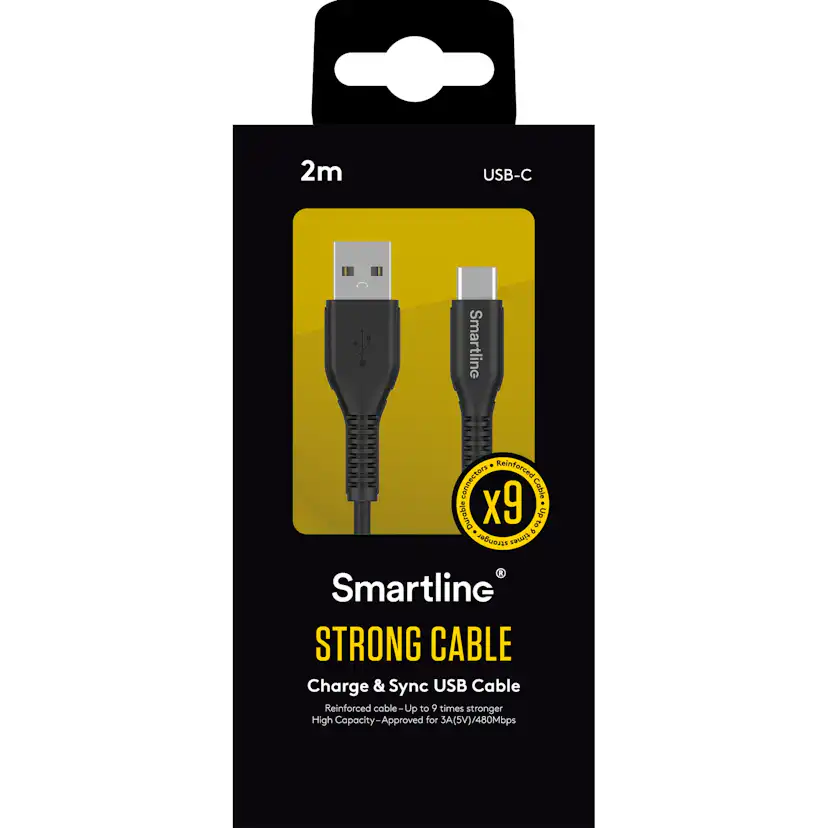 Laddningskabel Smartline USB-C/A Strong Cable Svart 2 m