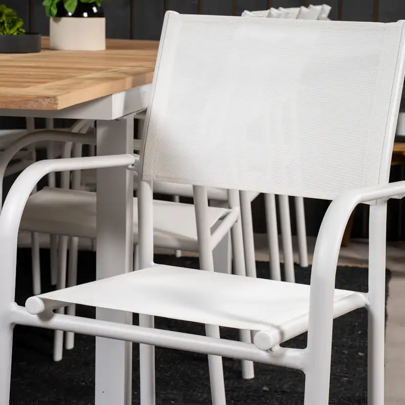 Panama Dining Table 160/240*90 - White Alu / Teak+Santorini Blanka Ben