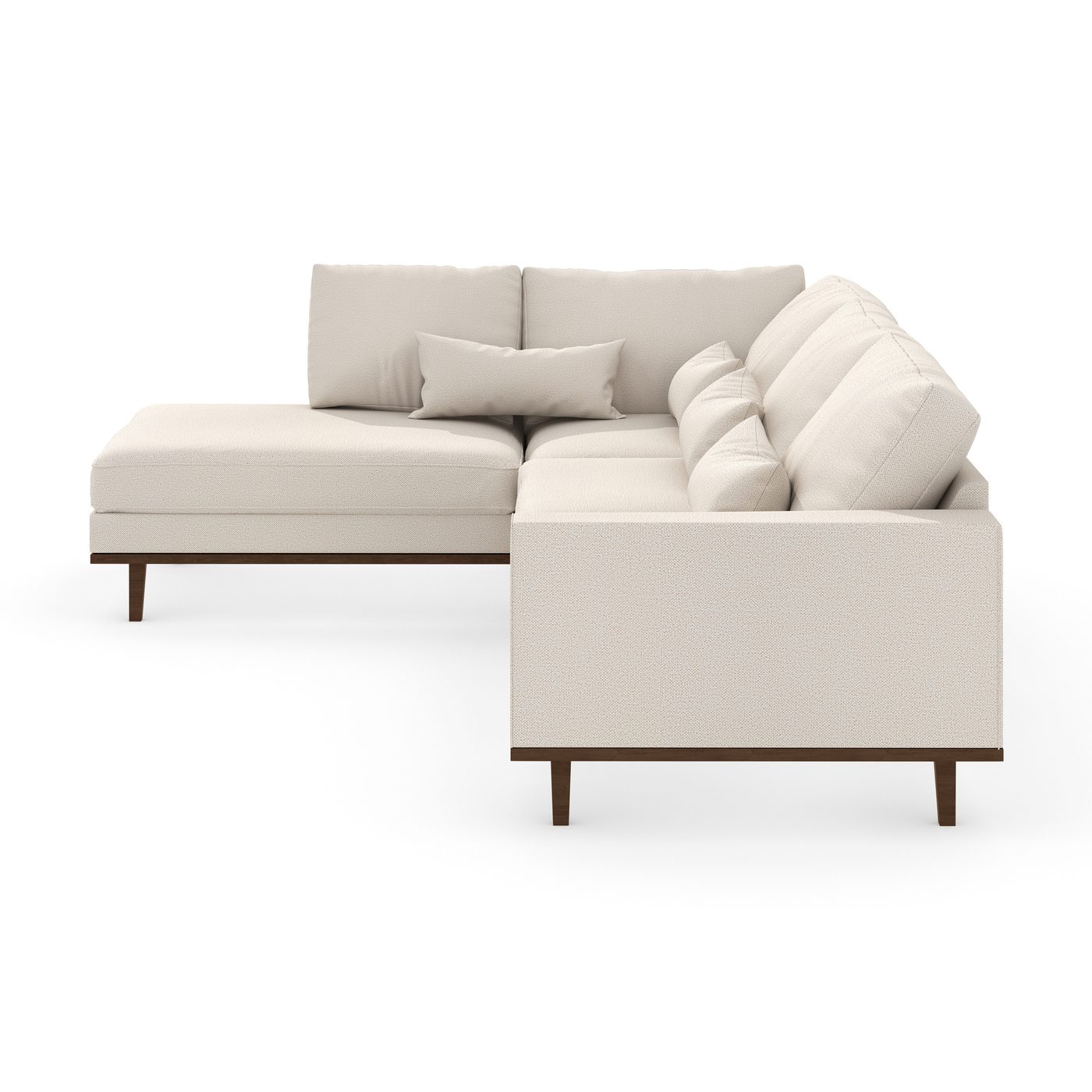 Schäslongsoffa Scandinavian Choice Copenhagen 4-sits Grand 1, Beige Tyg, Valnötsfinish, Vänstervändx