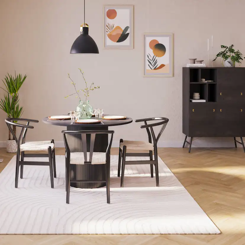 Matgrupp Bark Kopparbo Runt Matbord 106-156 cm Svart Förlängningsbartt med 4Dastoori Matstol