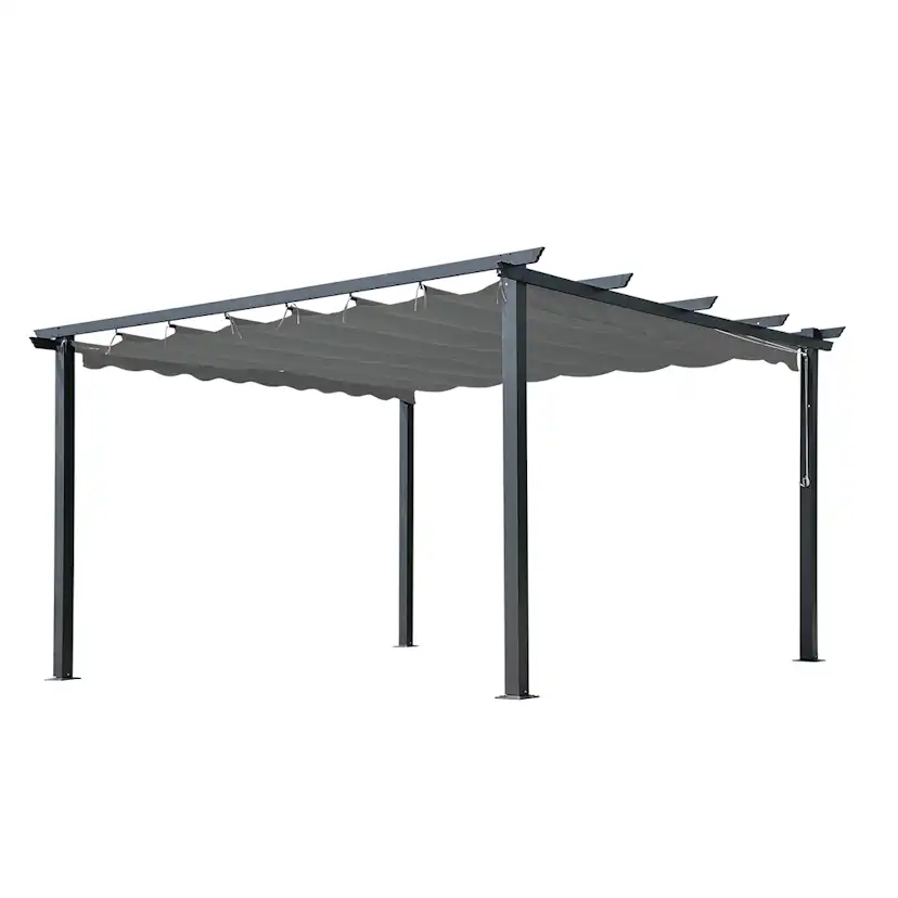Pergola Skugga 4X4M Svart Ram Grått Tyg