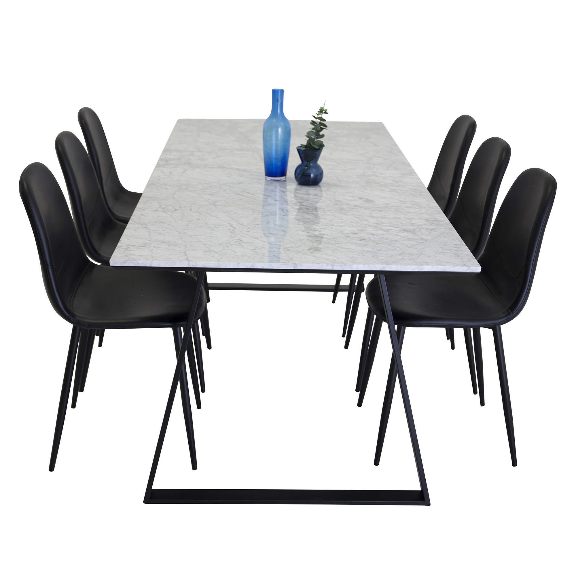 Matgrupp Venture Home Estelle med 6 Pobbie Stolar Konstläder Svart/Vit