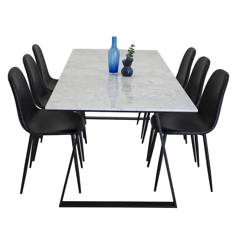 Matgrupp Venture Home Estelle med 6 Pobbie Stolar Konstläder Svart/Vit