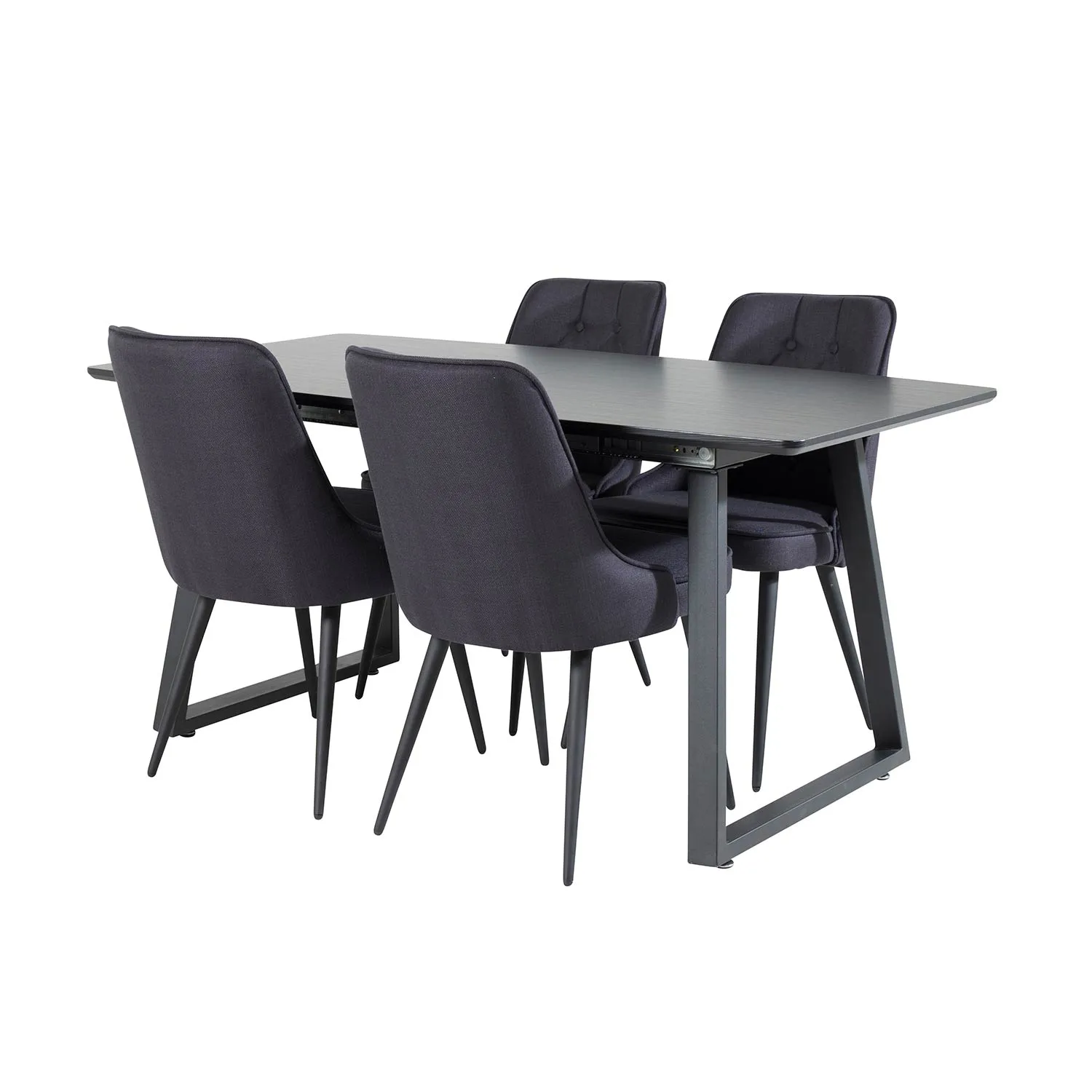 Inca Extentiontable - Black top+Velvet Chair-Black Fabric_4 Svart/Svart