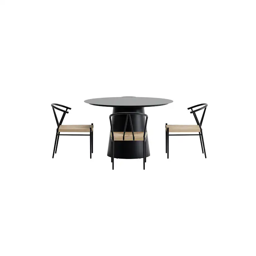 Lanzo Table - Black with 4 Alfons Chair - Black Färg: Svart