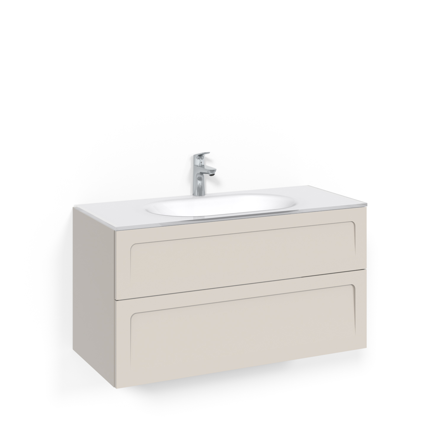 Crown Kommod 100x45 Beige Shape Vitt Glashandfat Bredd: 1000 mm, Beige, Glastvättställ Vit, Centrerat