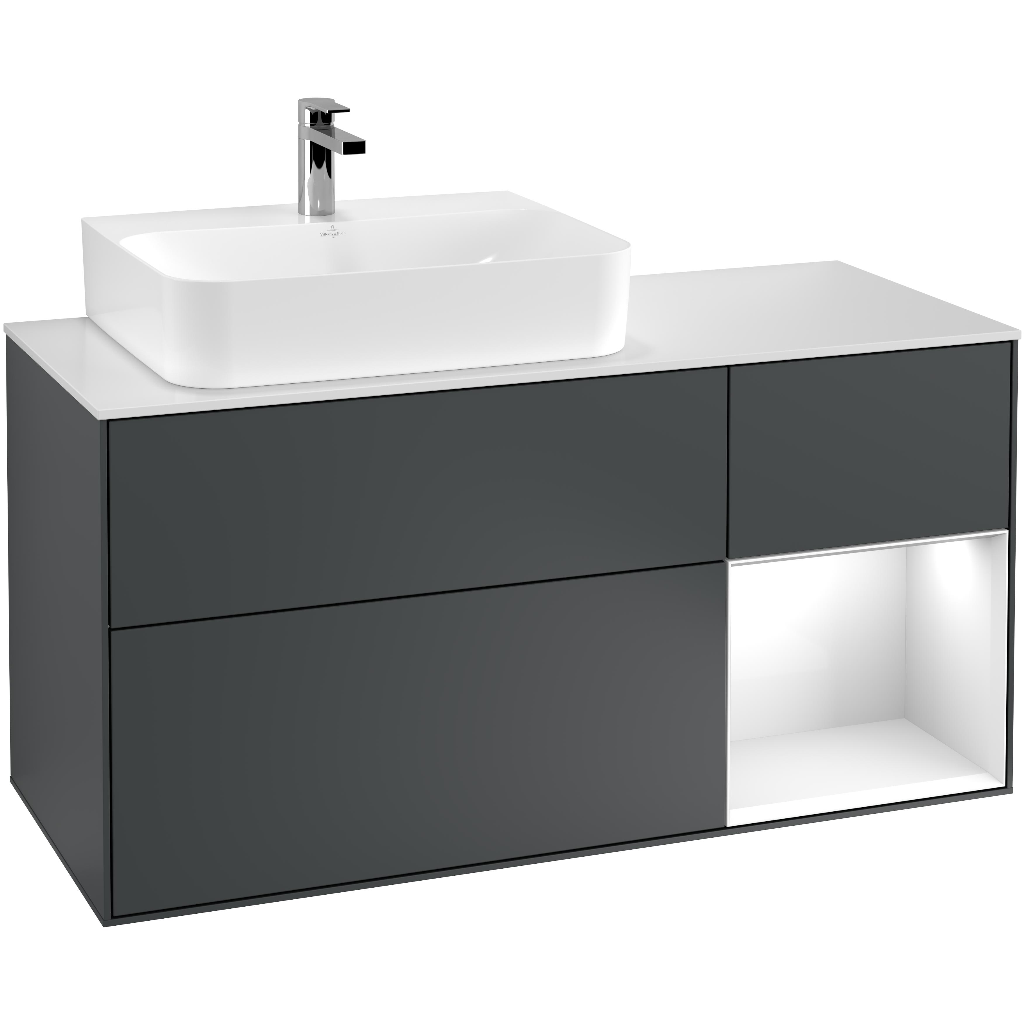 Tvättställsskåp Villeroy & Boch Finion med 3 Lådor Hylla och Bänkskiva för Ocentrerat Tvättställ