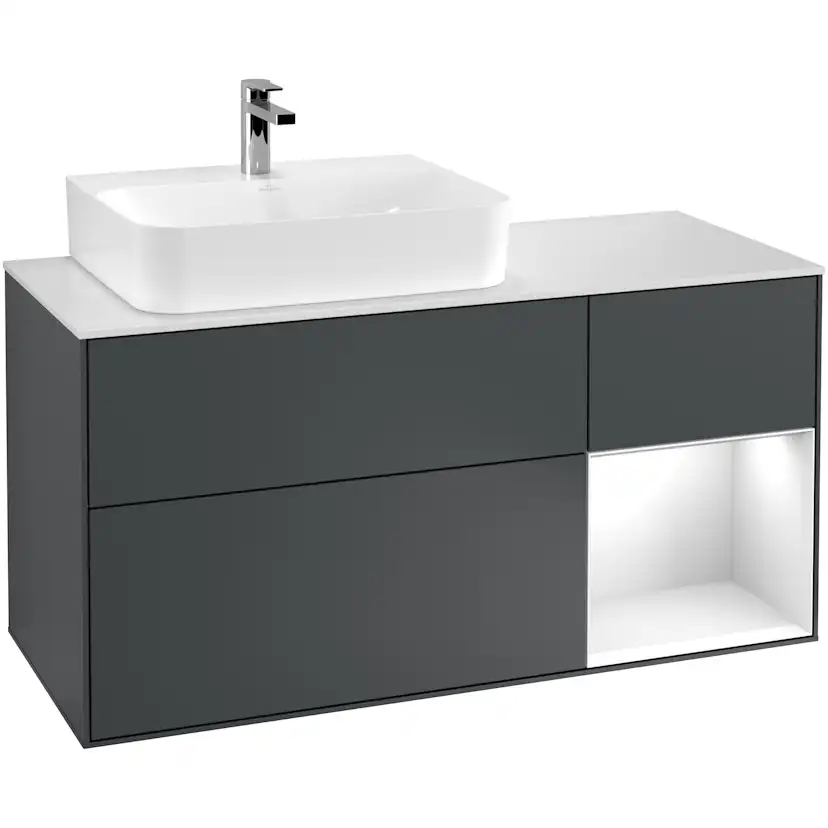 Tvättställsskåp Villeroy & Boch Finion med 3 Lådor Hylla och Bänkskiva för Ocentrerat Tvättställ