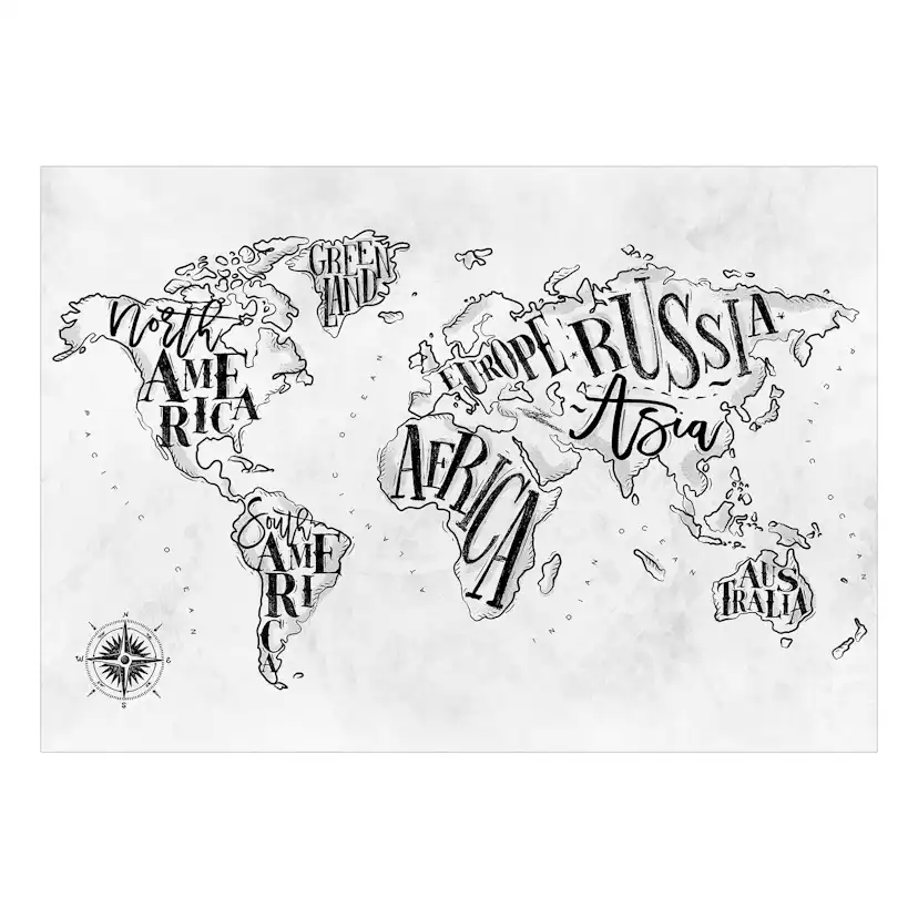 Fototapet Arkiio Självhäftande Retro Continents Grey