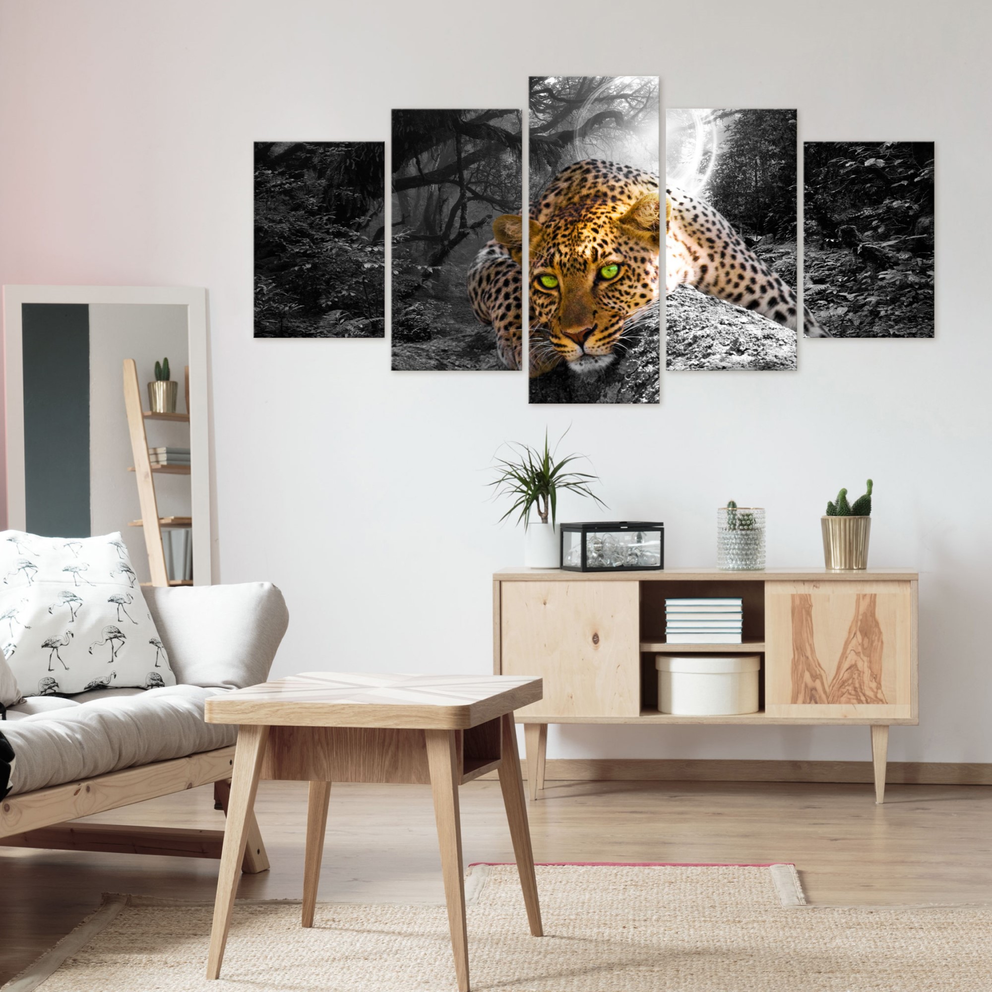 Tavla Arkiio Leopard Lying Grå 5 delar