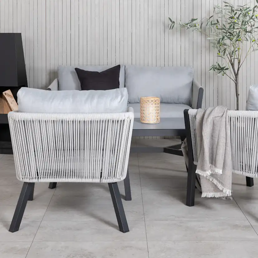 Virya Lounge set (3+2+1) BLACK alu / Grey rope / grey cushio Svart/Grå