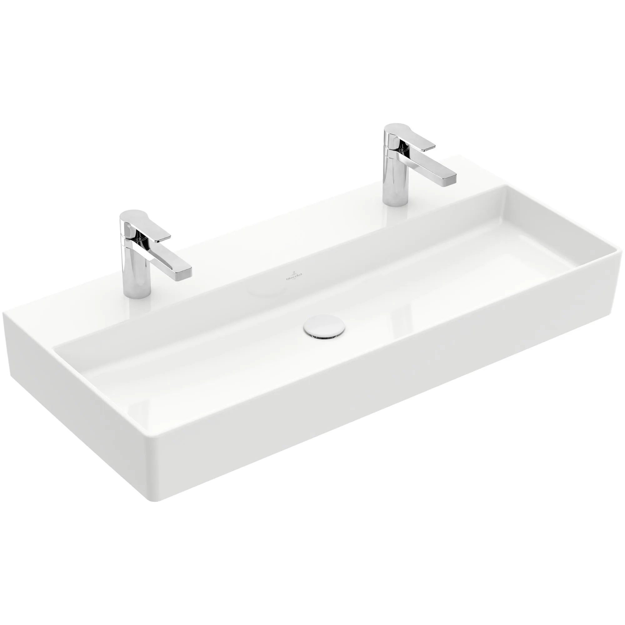 Tvättställ villeroy & Boch Memento 2.0 4A221KR1 Vit Alpin CeramicPlus, Utan Bräddavlopp, 1000 mm, Med 2 Blandarhål, för Två Enhålsblandare