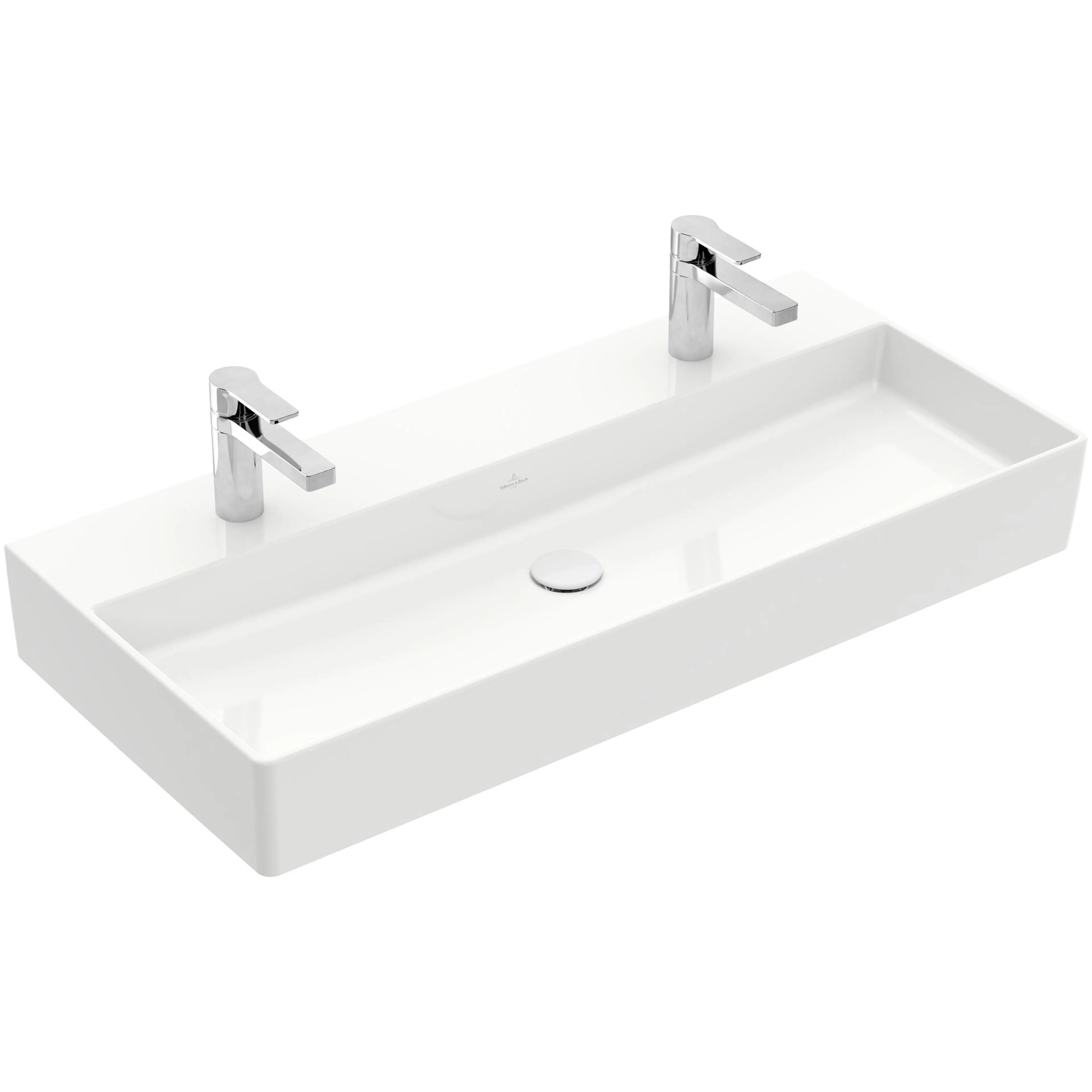 Tvättställ villeroy & Boch Memento 2.0 4A221KR1 Vit Alpin CeramicPlus, Utan Bräddavlopp, 1000 mm, Med 2 Blandarhål, för Två Enhålsblandare