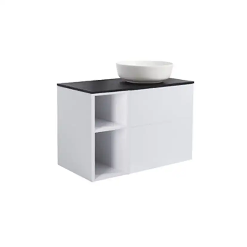 A IS60+30Ö GRÅ BS SV+TS RUVIT Färg: Ljusgrå, Färg Tvättställ: Vit, Färg Bänkskiva: Svart, Rund Form, Storlek: 740x908 mm