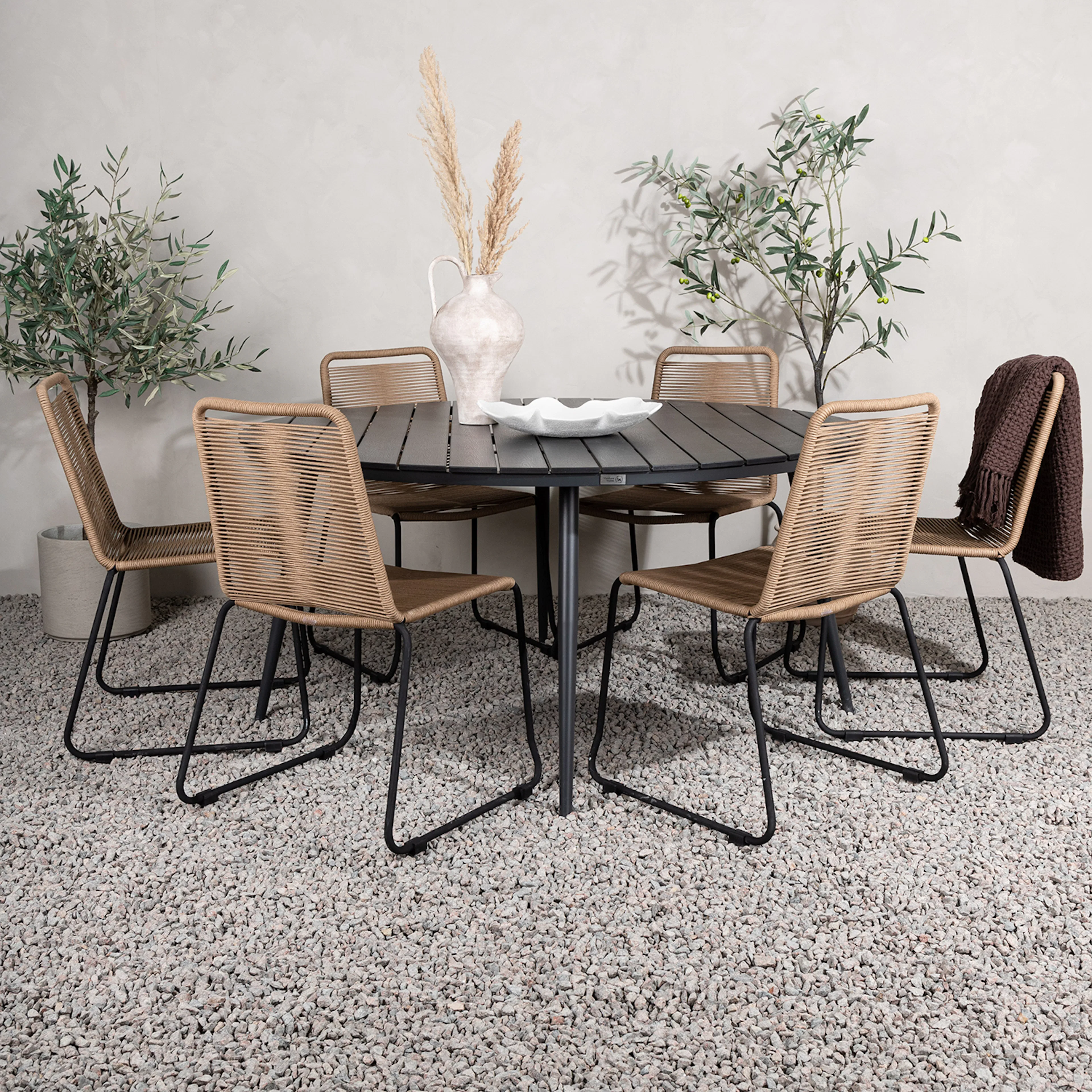 Break - Dining Table Round- Black / Black - Alu / Aintwood - Latte