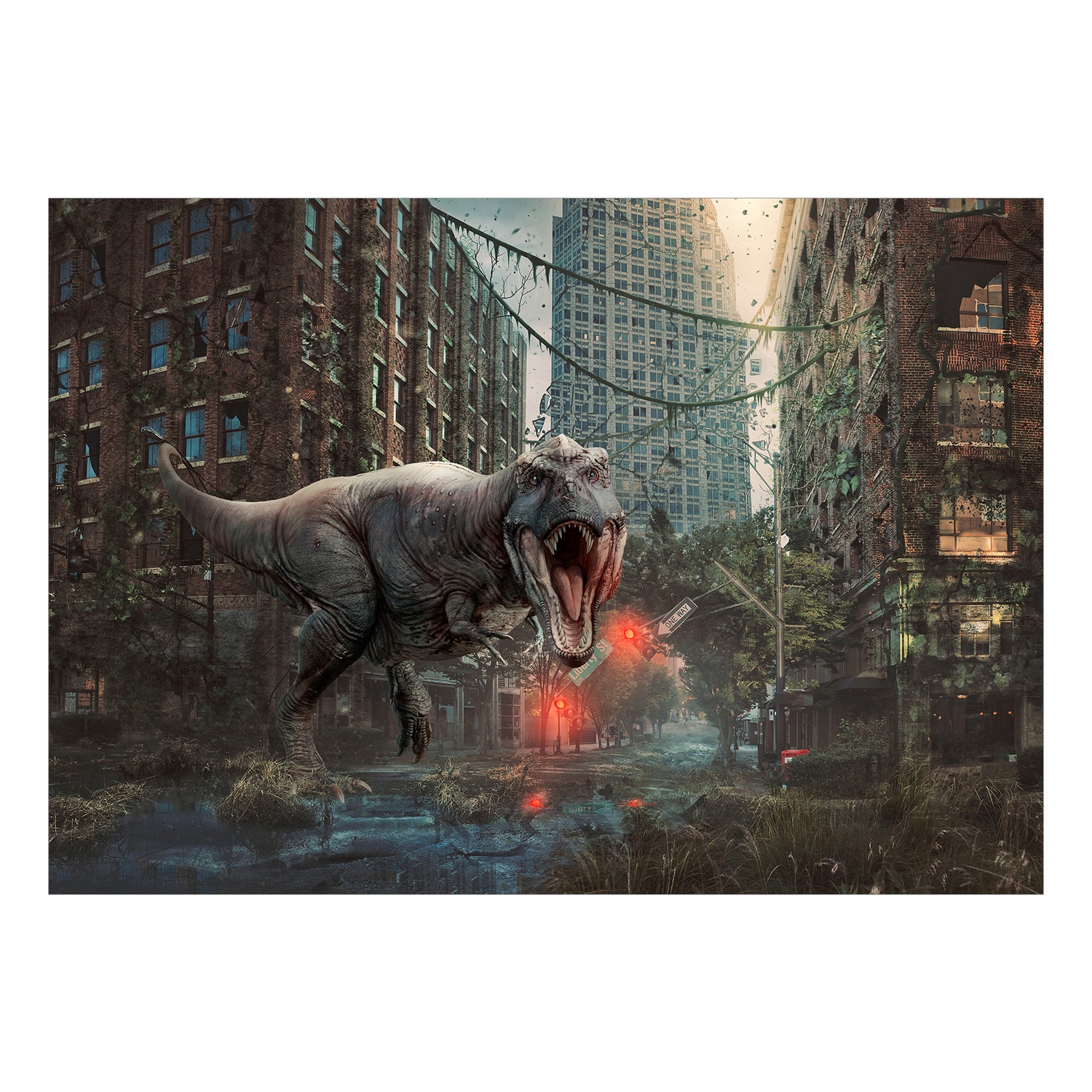 Fototapet Arkiio Självhäftande Dinosaur In The City