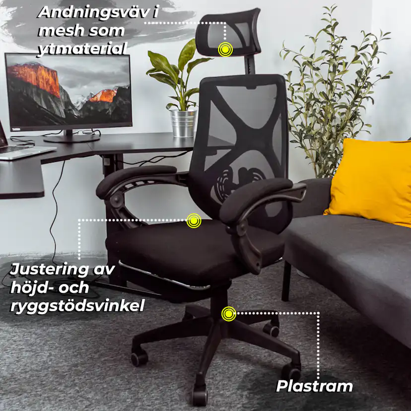 Kontorsstol Lykke Office Pro Stol med Andningsväv & Utdragbart Fotstöd