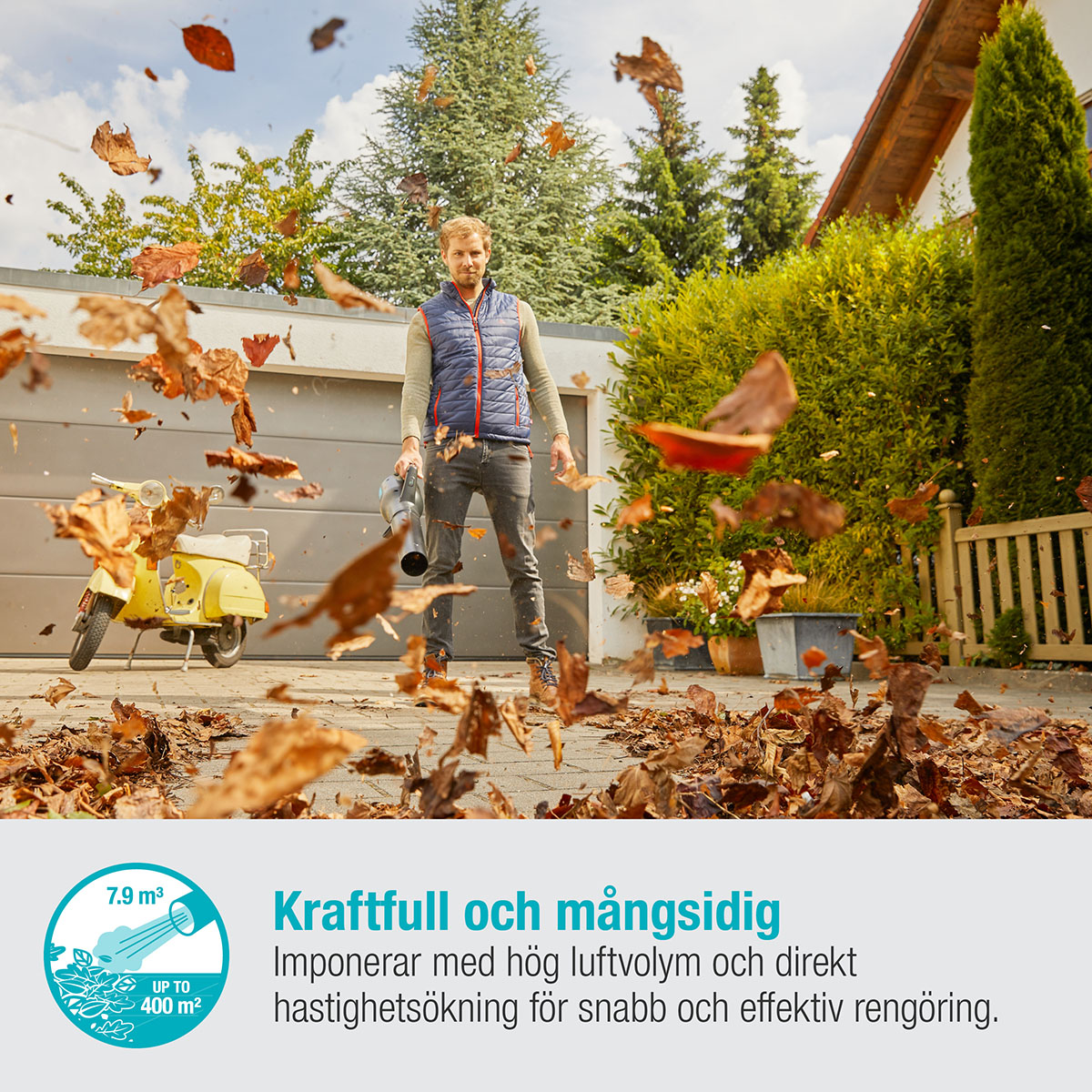 Lövblåsare Gardena PowerJet 18V P4A Komplett (2,5Ah batteri + standardladdare)