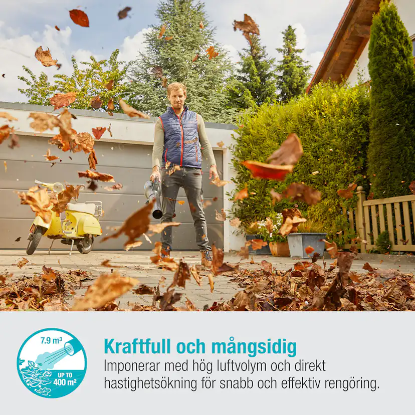 Lövblåsare Gardena PowerJet 18V P4A Komplett (2,5Ah batteri + standardladdare)