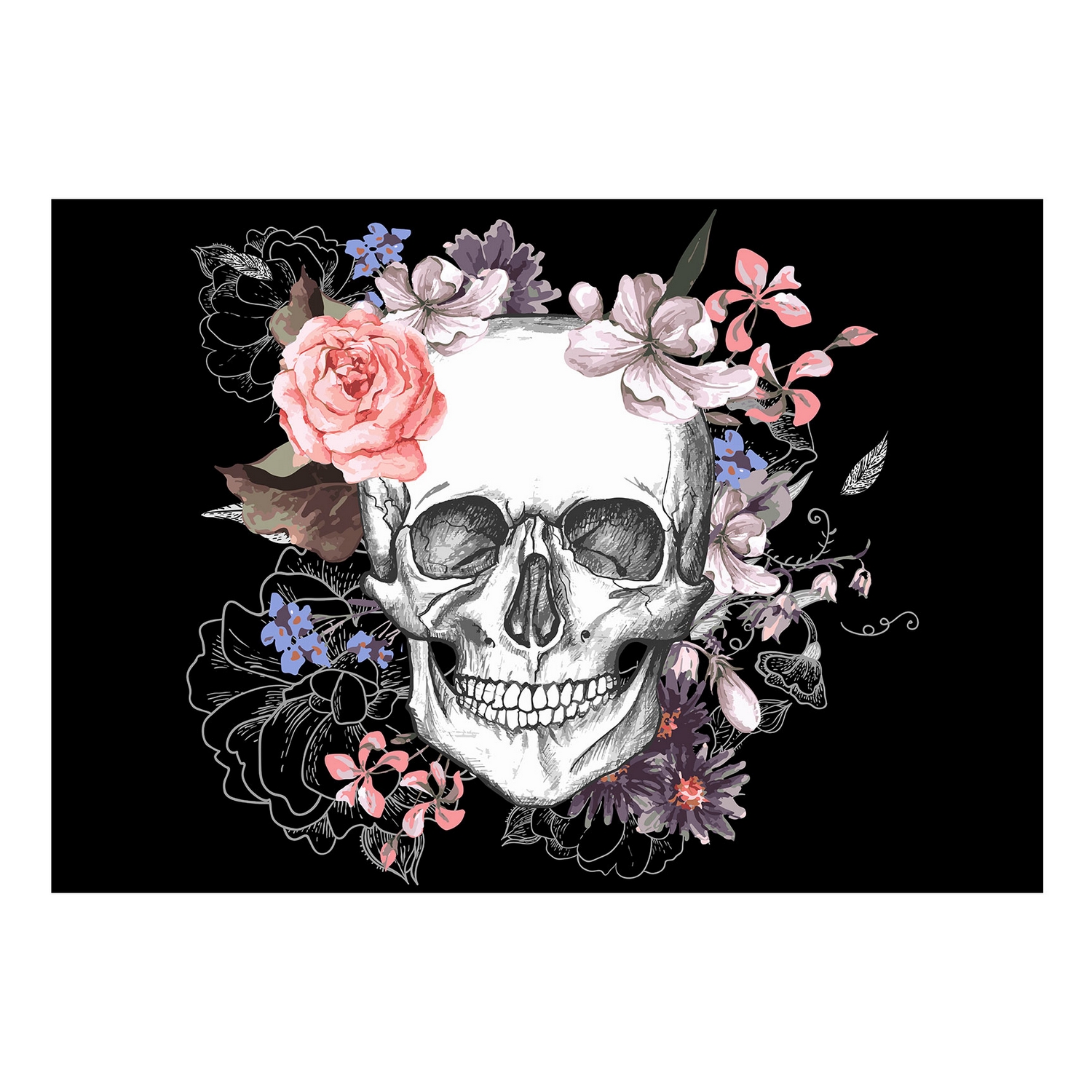 Fototapet Arkiio Självhäftande Skull And Flowers
