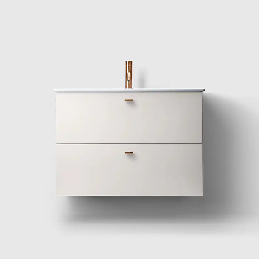 Haven Kommod H3/80S-White-Porcelain Sli Knopp A2 04 Koppar Vitlackerad, Tvättställ Slim i Porslin med Knopp A2.04 i Koppar