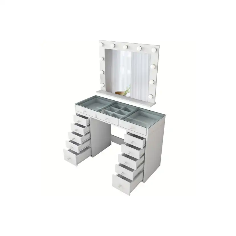 Sminkbord Scandinavian Choice Ramender Komplett med Sminkspegel, förvaring & Bordsskiva i Glas 120cm