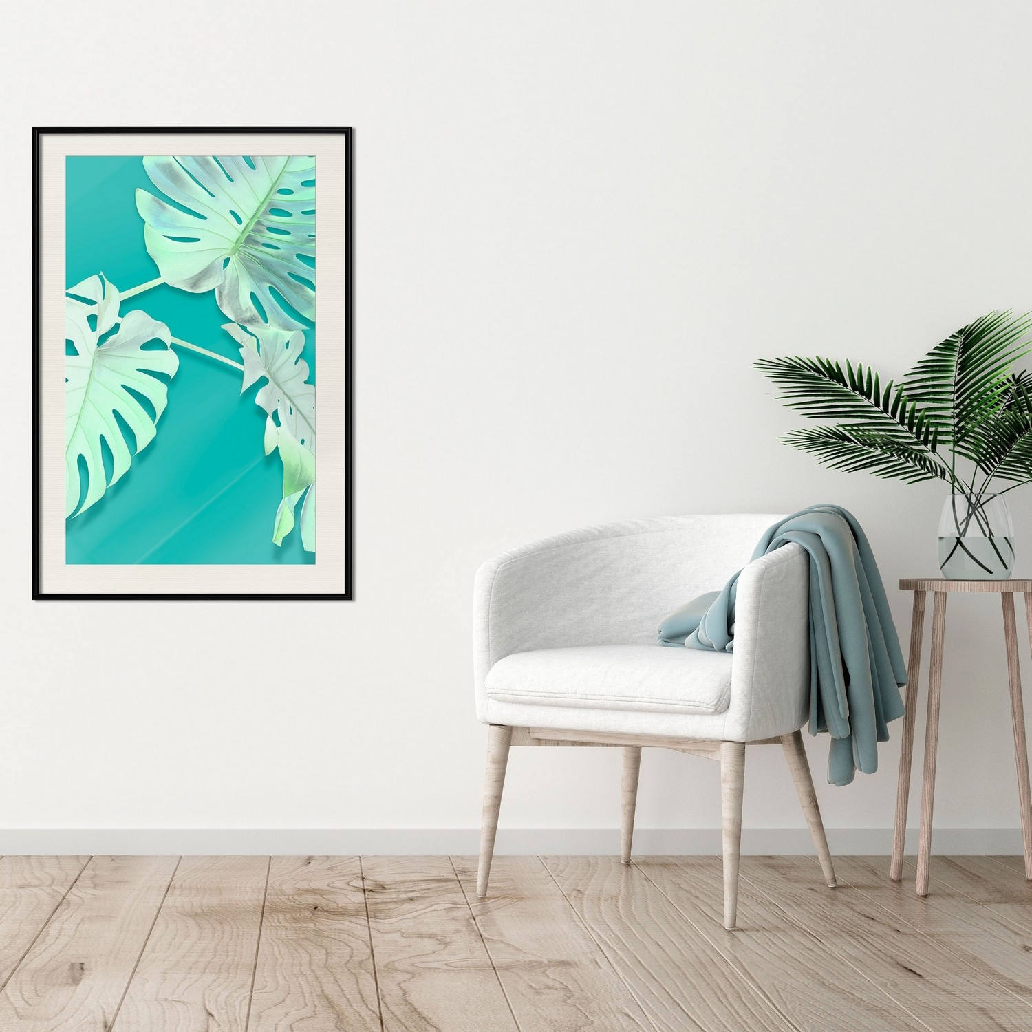 Affisch - Mint Monstera [Poster] 40x60 Svart ram med passepartout, 40x60 cm
