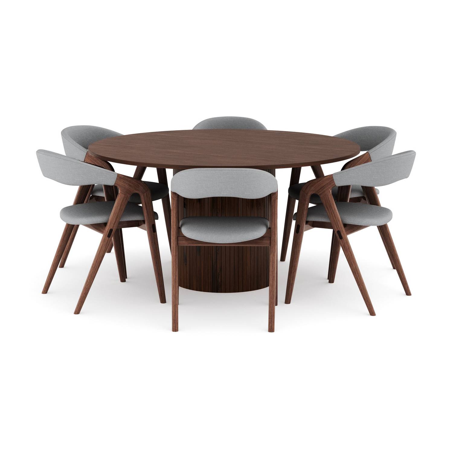 Matgrupp Bark Kopparbo Runt Matbord 150 cm med 6Jerup Matstol Valnöt