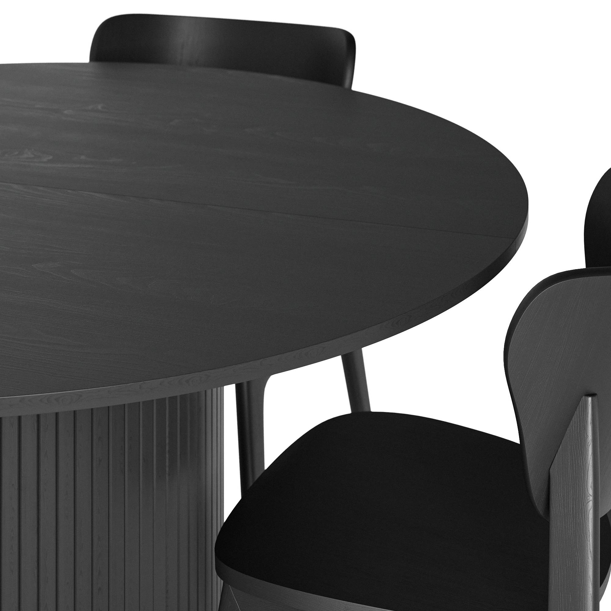 Matgrupp Bark Kopparbo Runt Matbord 130-180 cm Förlängningsbartt med 4Jerup Matstol