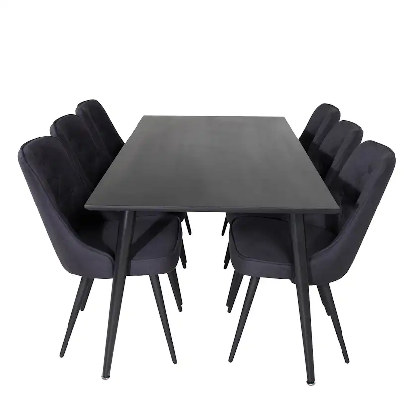 DippTable-Black Venee/Velvet Chair-Black _6 Svart/Svart