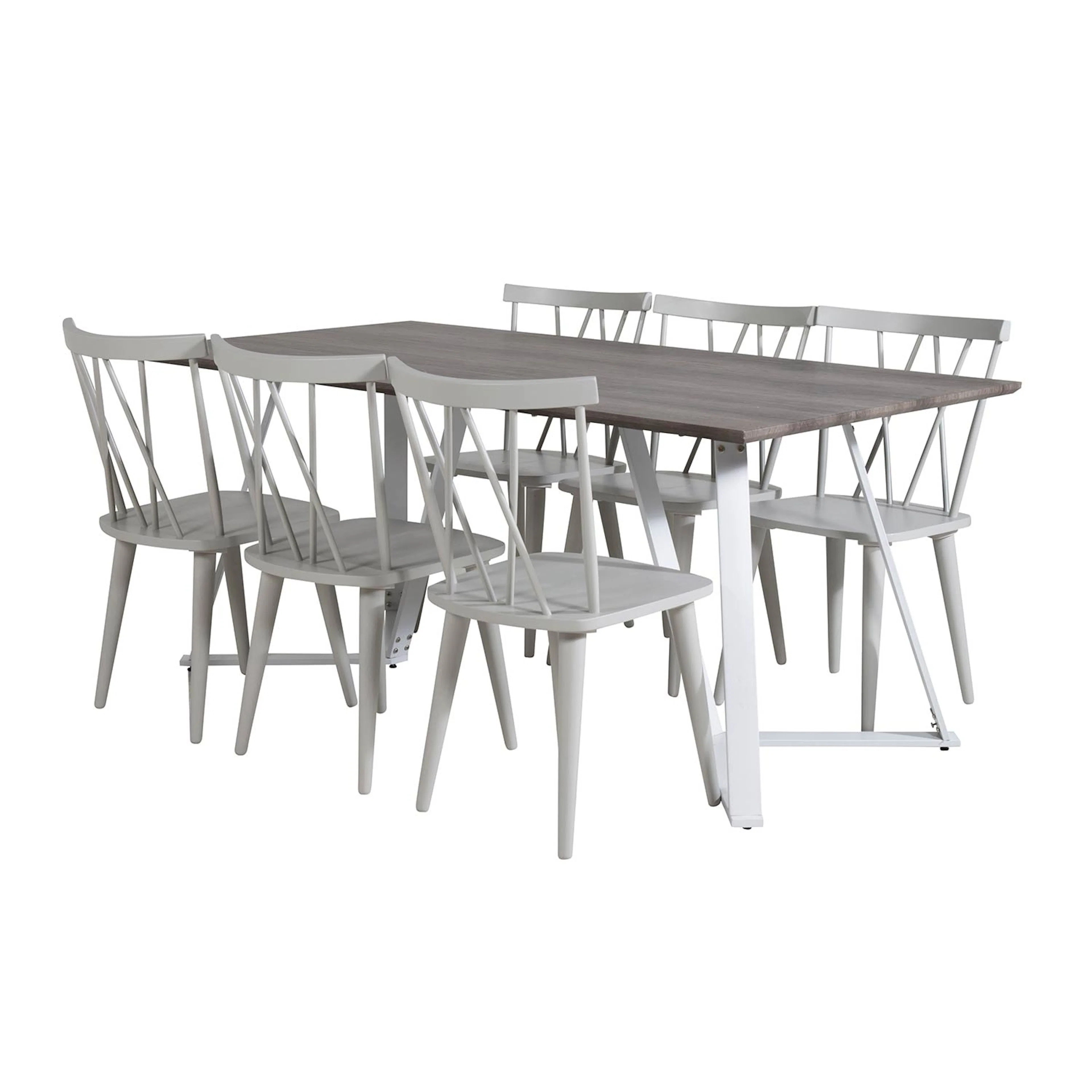 Marina Table -grå"oak"/Mariannelund Windsor Chair -grå _6 Grå/Vit/Grå
