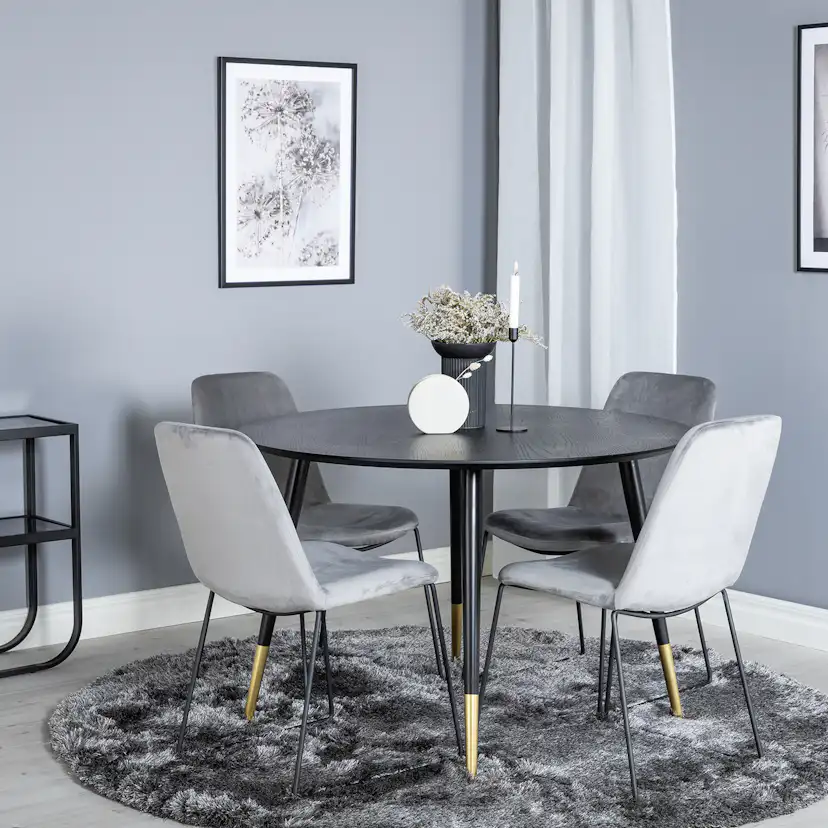 Dipp Table - - Black / Black Brass+Muce Chair - - Grey Velve Svart/Mässing/Grå