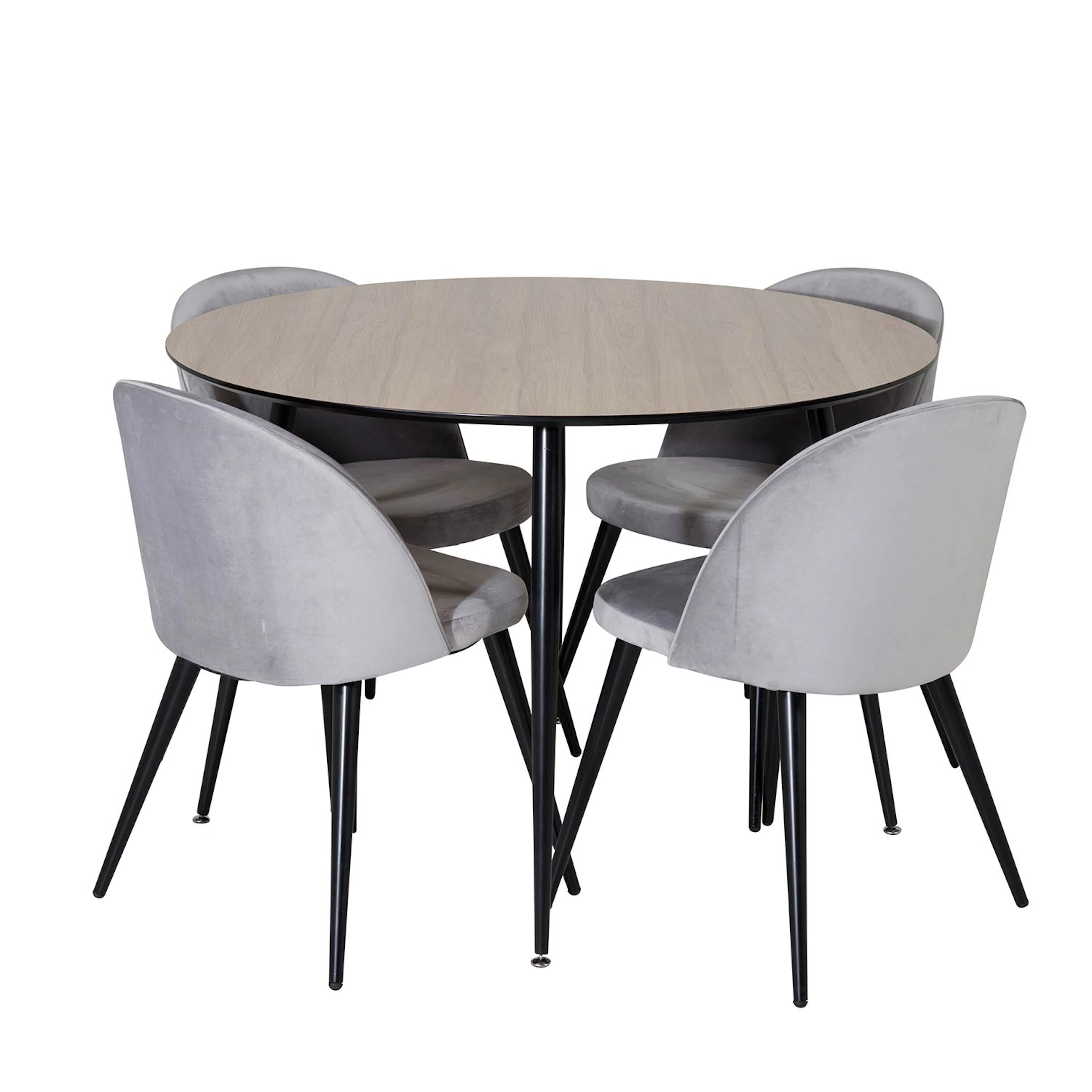 Silar Table-Round Melamine+Velvet Chair-Light Grey/Black_4 Natur/Svart/Grå