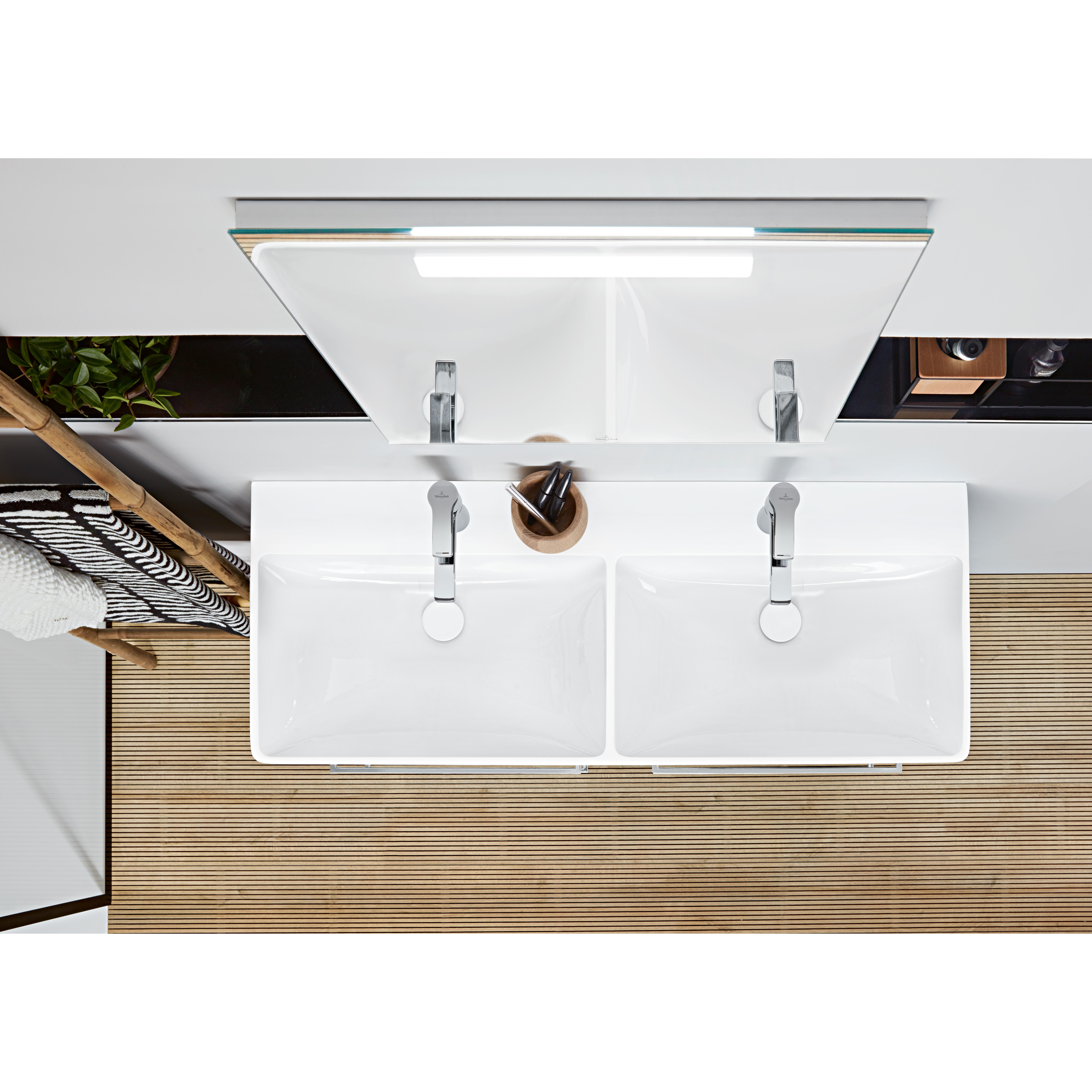 Tvättställ villeroy & Boch Avento 4A23CKR1 Vit Alpin CeramicPlus, Med Bräddavlopp, för Två Trehålsblandare