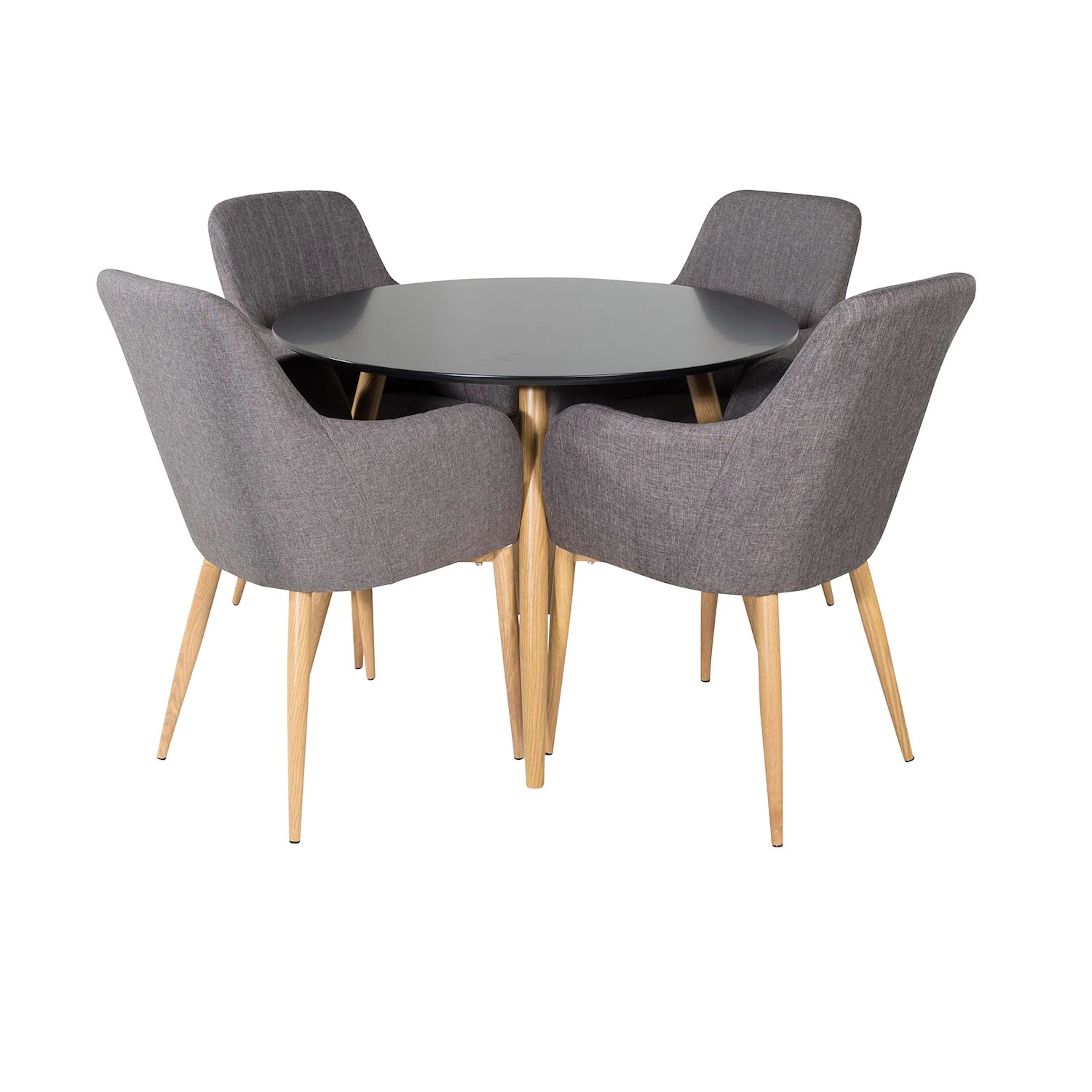 Plaza Round Table -Black / Oak+Comfort Chair-Dark Grey/Oak_4 Svart/Ek/Mörkgrå