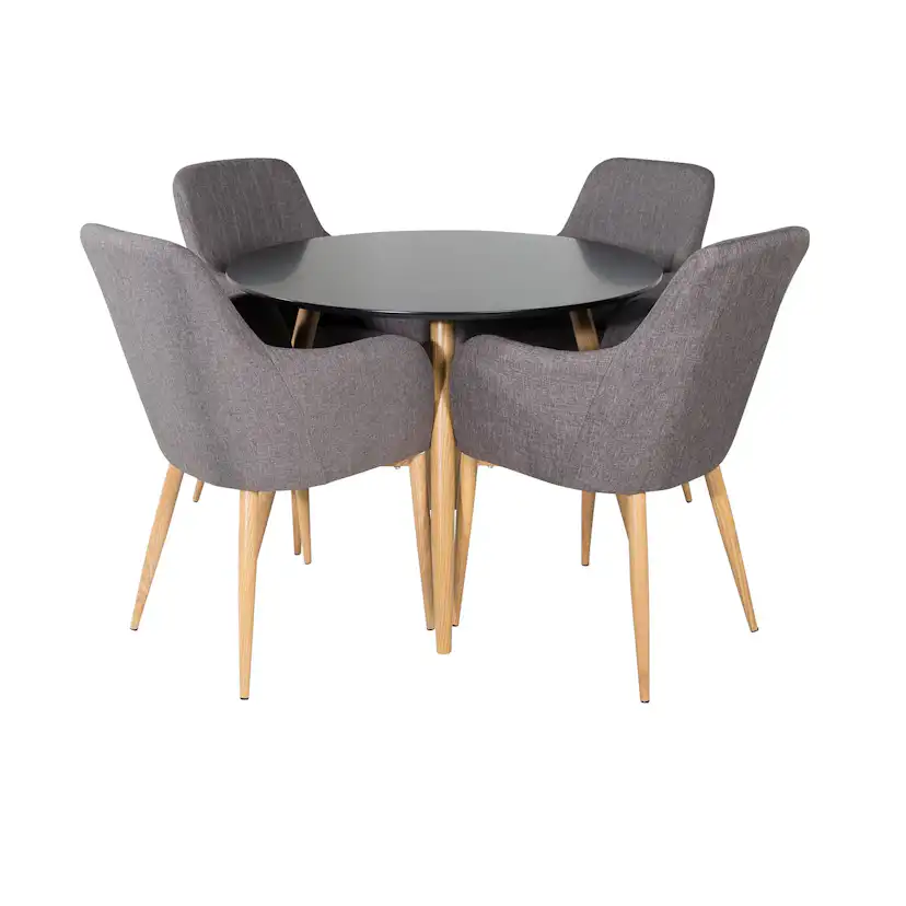 Plaza Round Table -Black / Oak+Comfort Chair-Dark Grey/Oak_4 Svart/Ek/Mörkgrå
