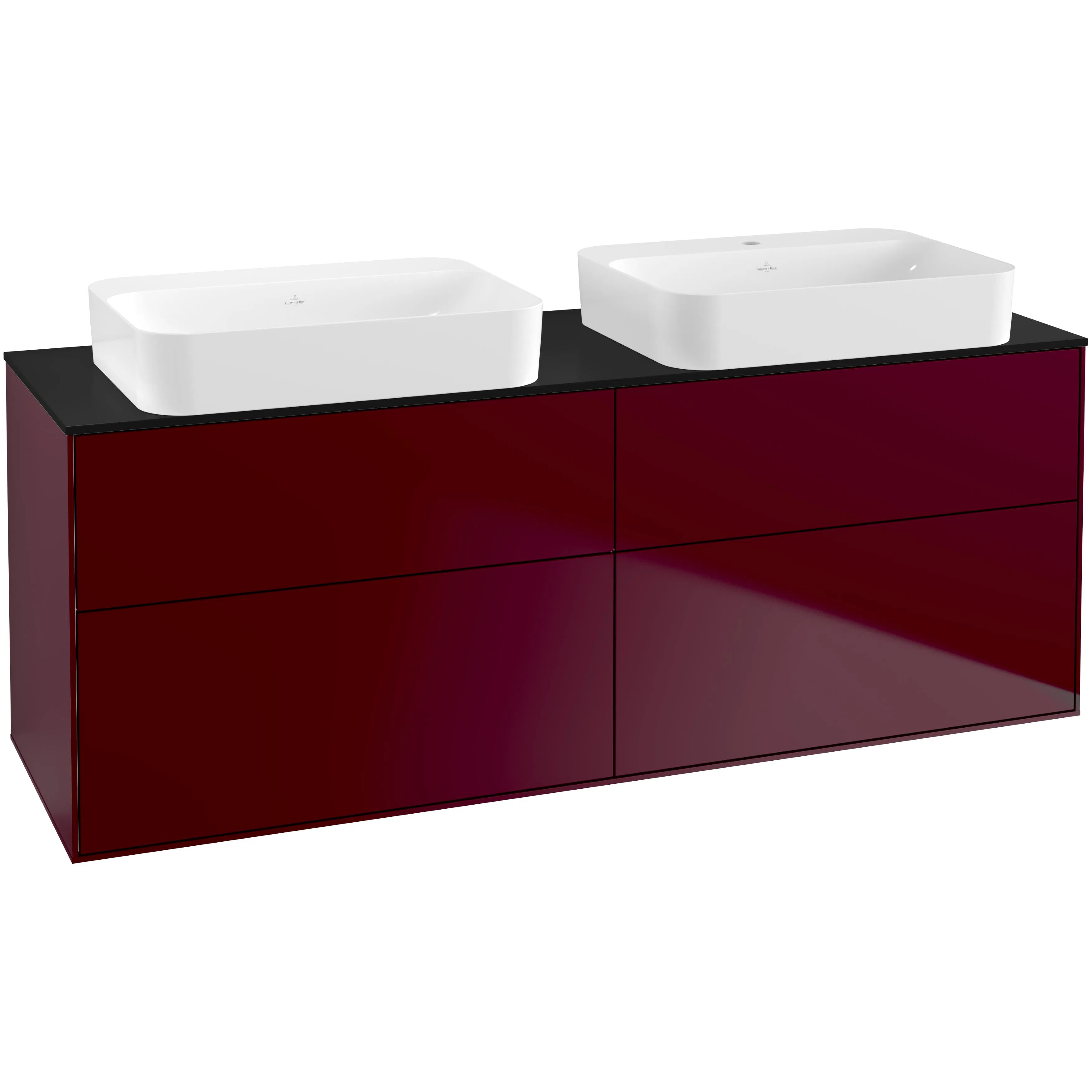 Tvättställsskåp Villeroy & Boch Finion G72200HB Pion Mattlack med bänkskiva i Mattsvart glas med Väggbelysning utan Blandarhål