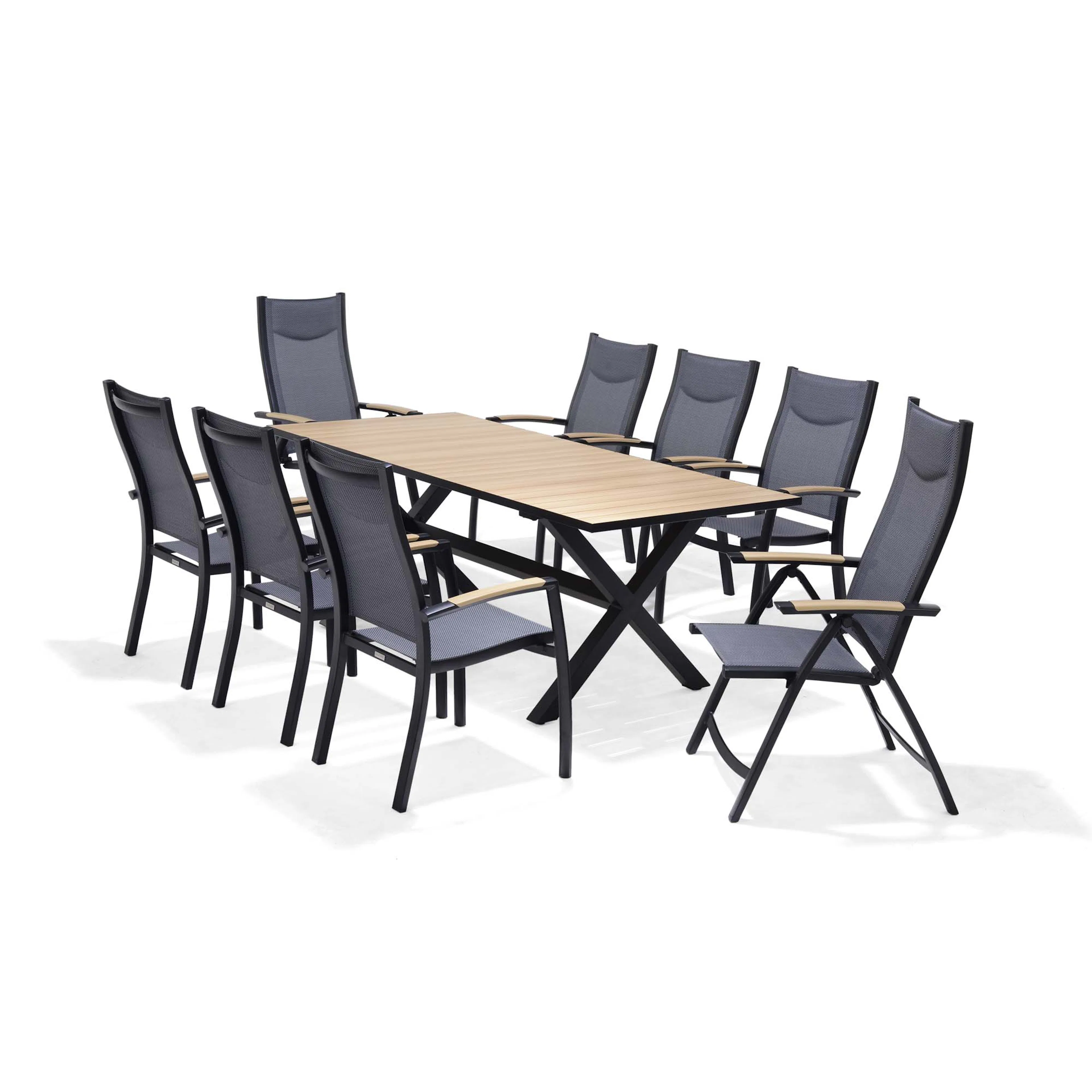 Matgrupp Utomhus LifestyleGarden Panama 200 cm 6 stapelbara karmstolar + 2 positionsstolar