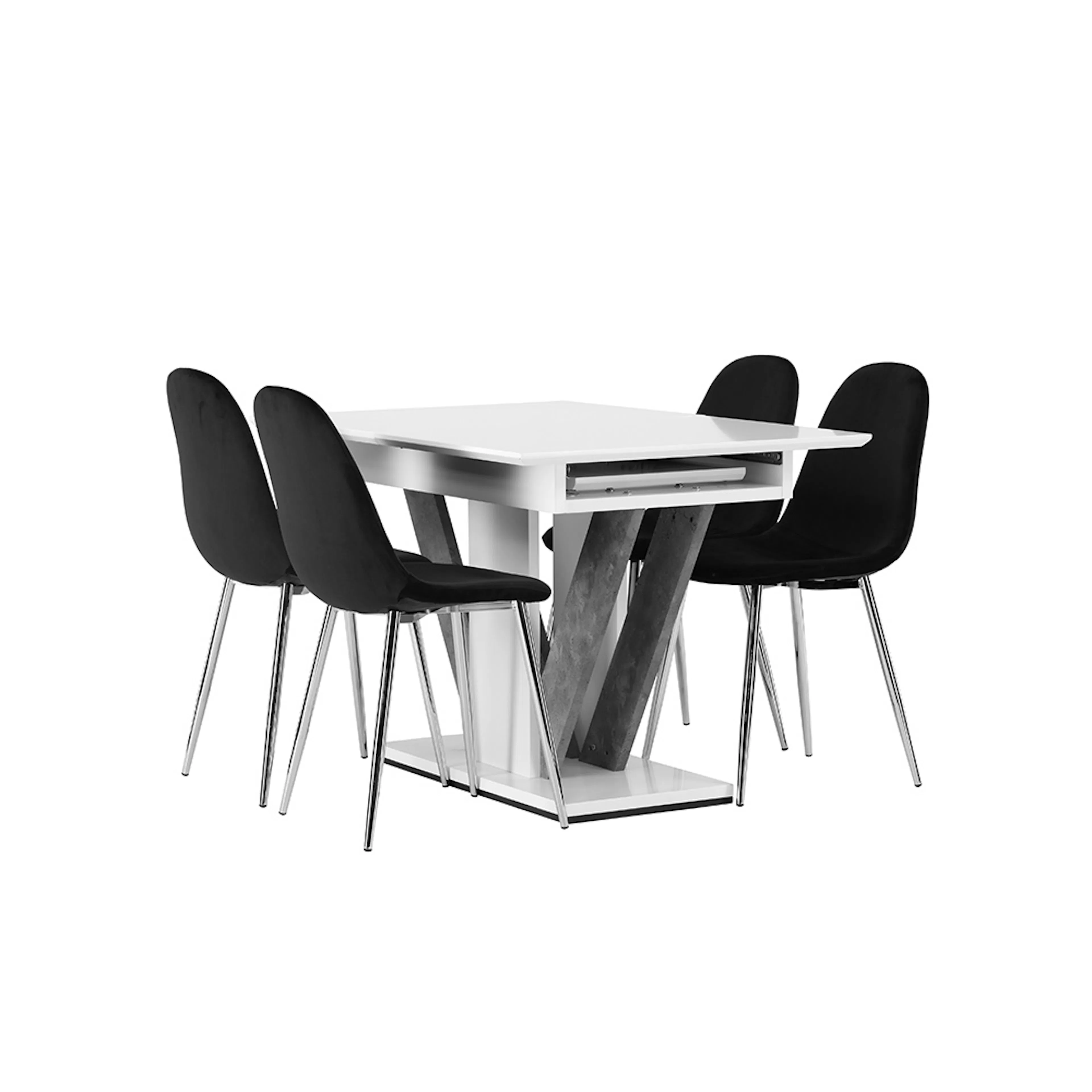 Matgrupp Venture Home Disa med 4 Polar Sammet Stolar Svart/Krom