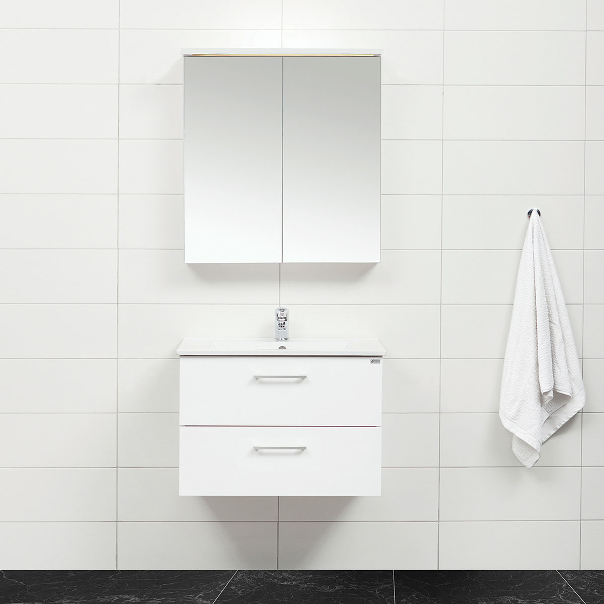 Möbelpaket 4AQUA Slim Vit 80 med Lådor och Spegelskåp