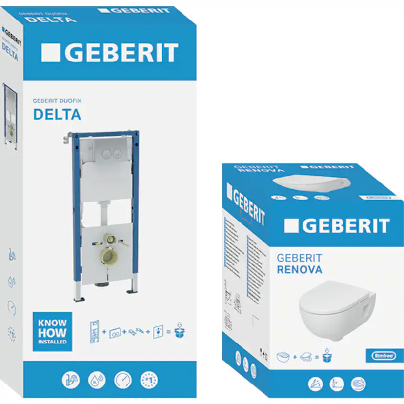 Toalettpaket Geberit Renova med Delta WC-Fixtur och Spolplatta