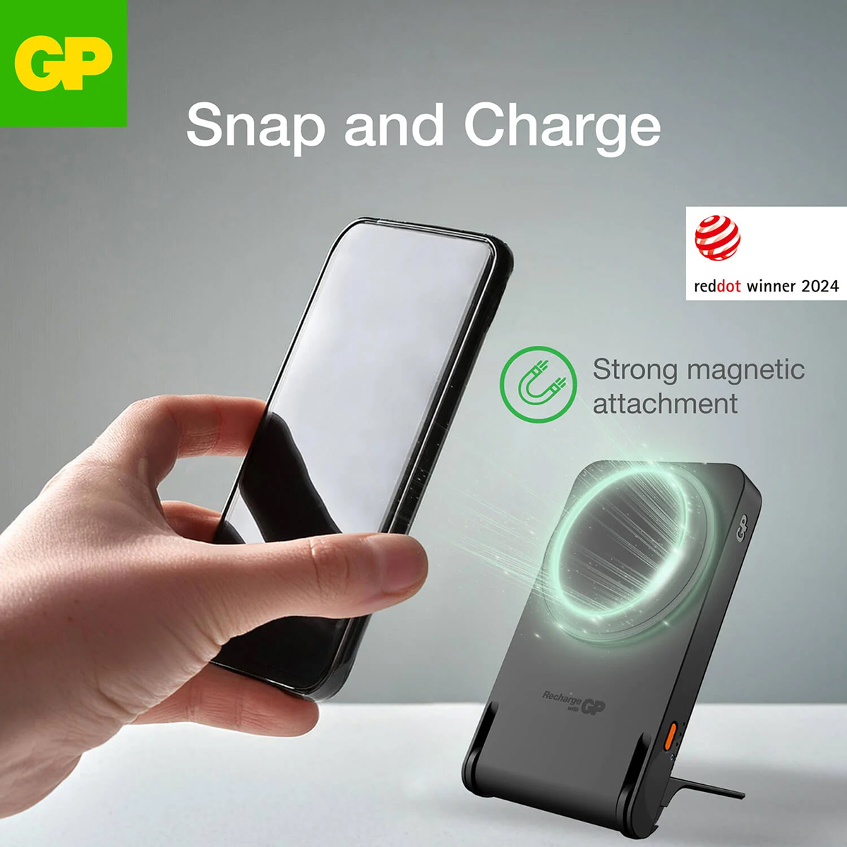 Powerbank GP Batteries Magnetic Safe 2-In-1 Trådlös 5000mAh med Stativ