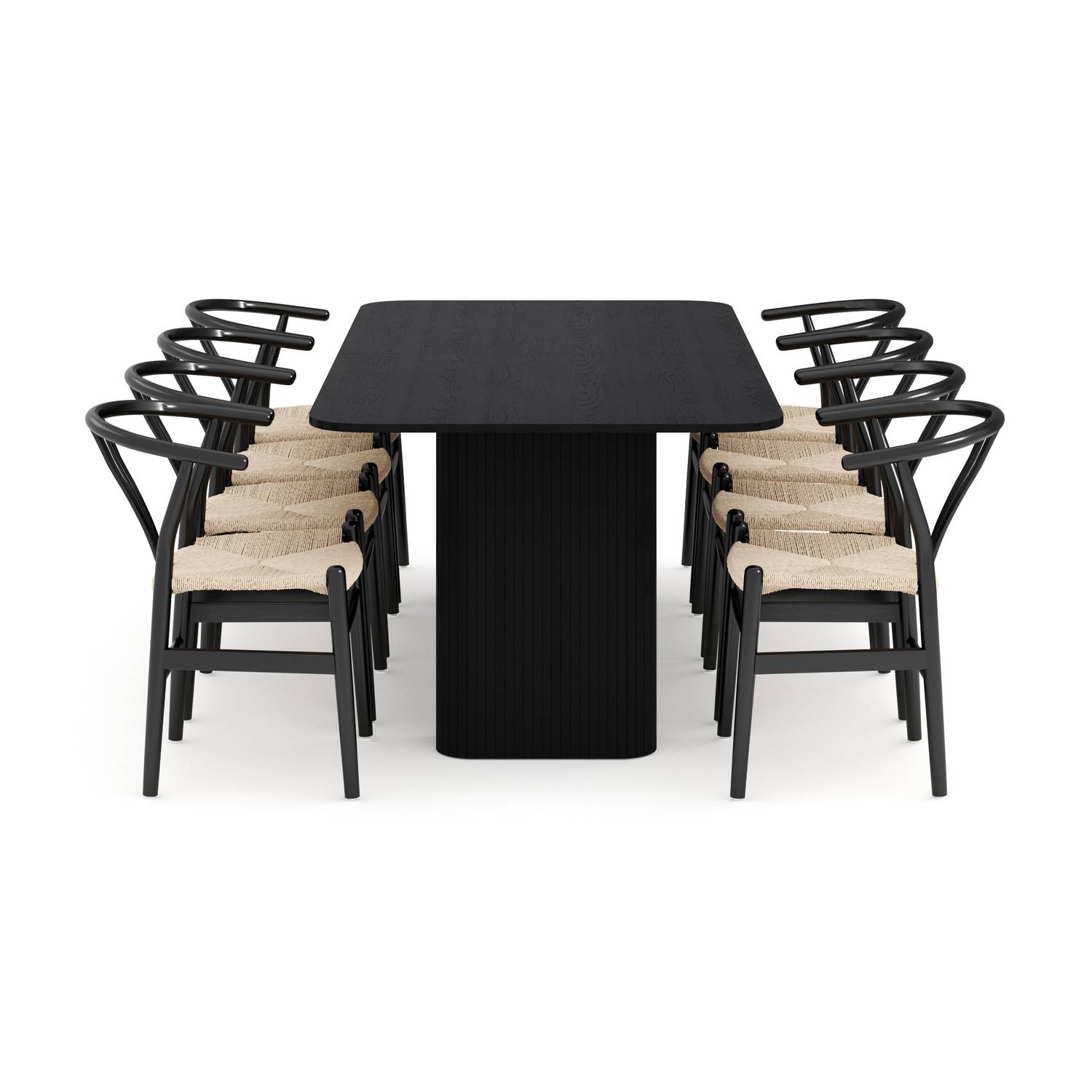 Matgrupp Bark Kopparbo Rektangulärt Matbord 200-260 cm Förlängningsbartt med 8 Dastoori Matstol