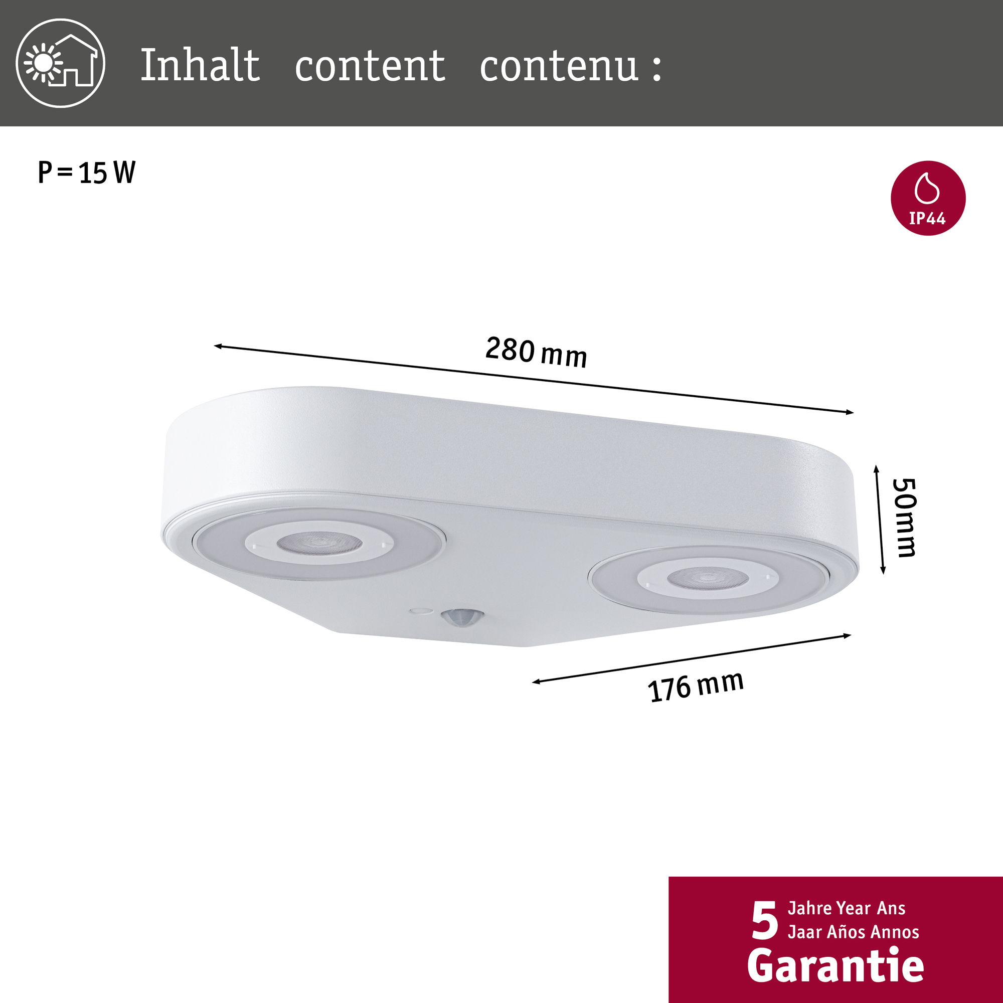Fasadbelysning LED Paulmann Silma Dubbel med Skymningsstyrd rörelsedetektor IP44 230V