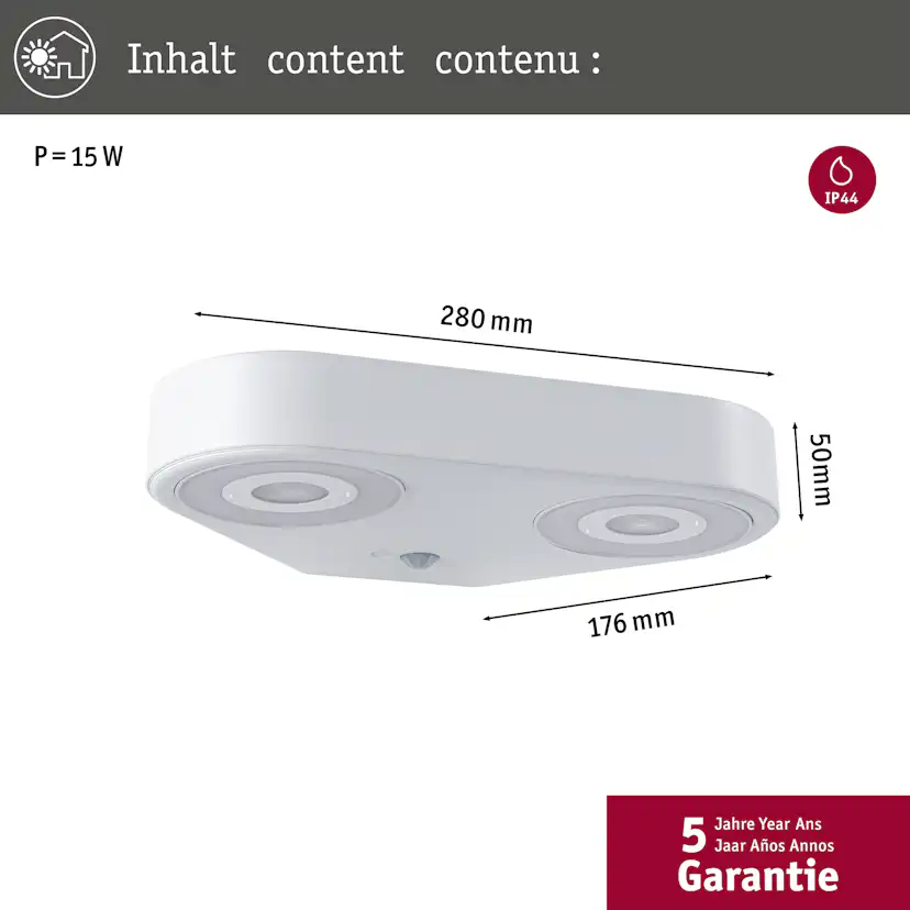 Fasadbelysning LED Paulmann Silma Dubbel med Skymningsstyrd rörelsedetektor IP44 230V Färg: Vit
