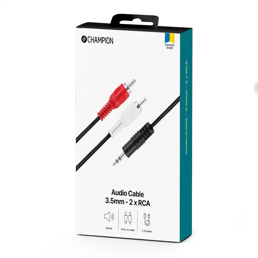 Ljudkabel Champion 3,5mm - 2 RCA Hane-Hane 2.5m