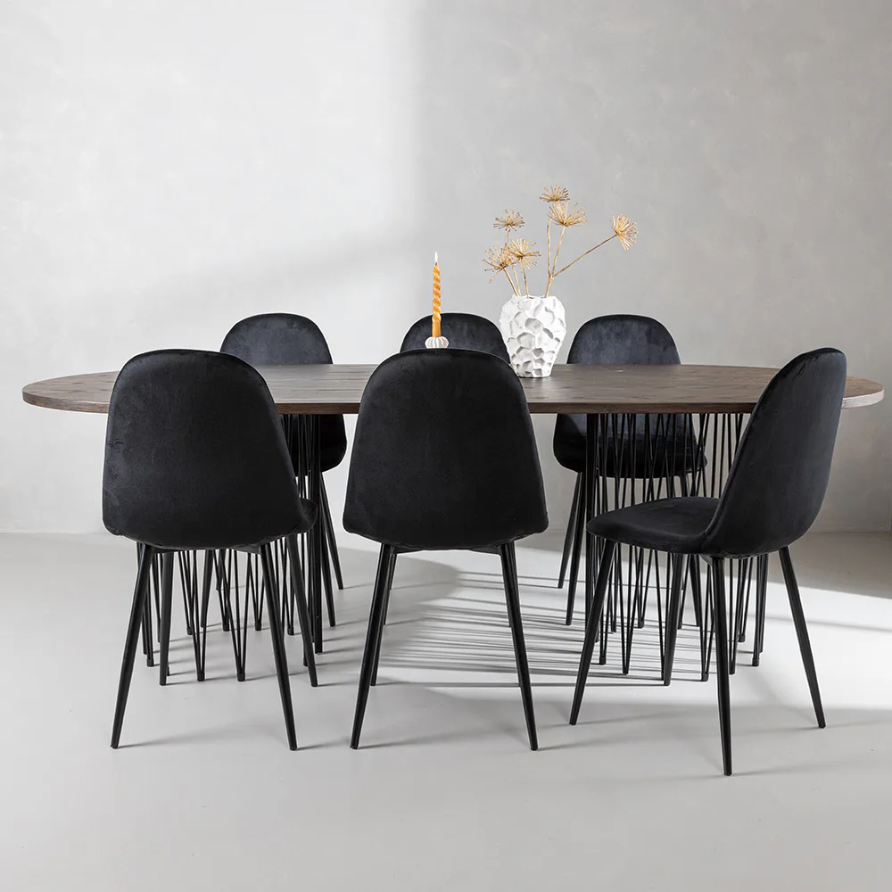 Stone oval Dining Table - Black / Mocca Veneer +Polar Dining Svart/Ek