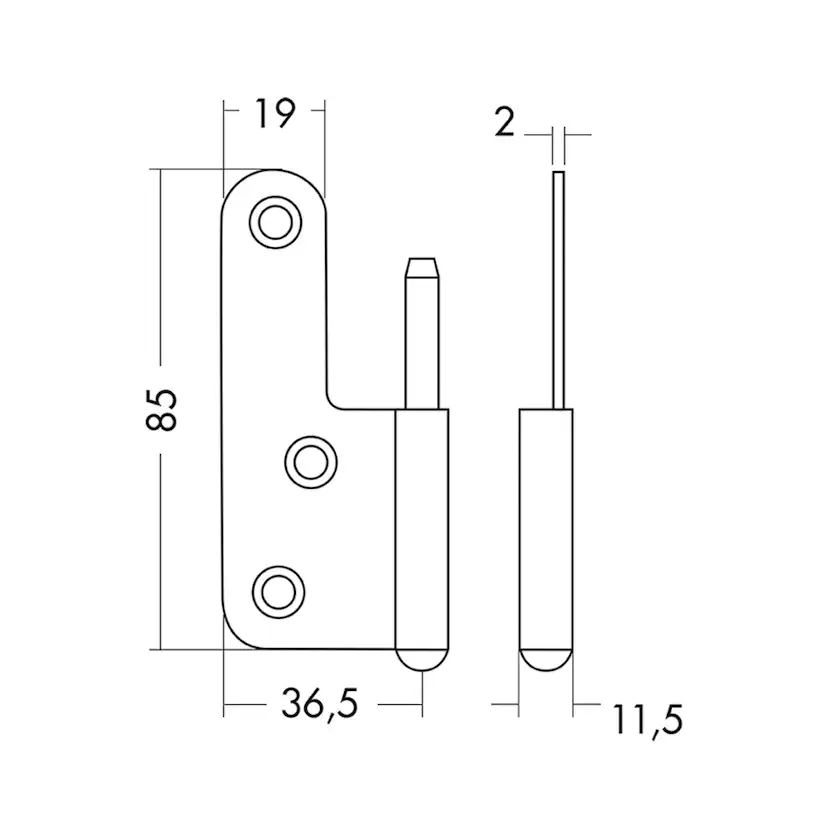 Gångjärn 1222-85 Hö varmförz 100 st/frp Höger, Varmförzinkat, Standard knopp